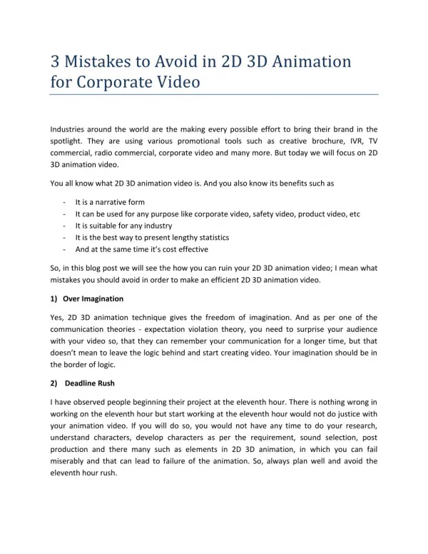3 Mistakes to Avoid in 2D 3D Animation for Corporate Video