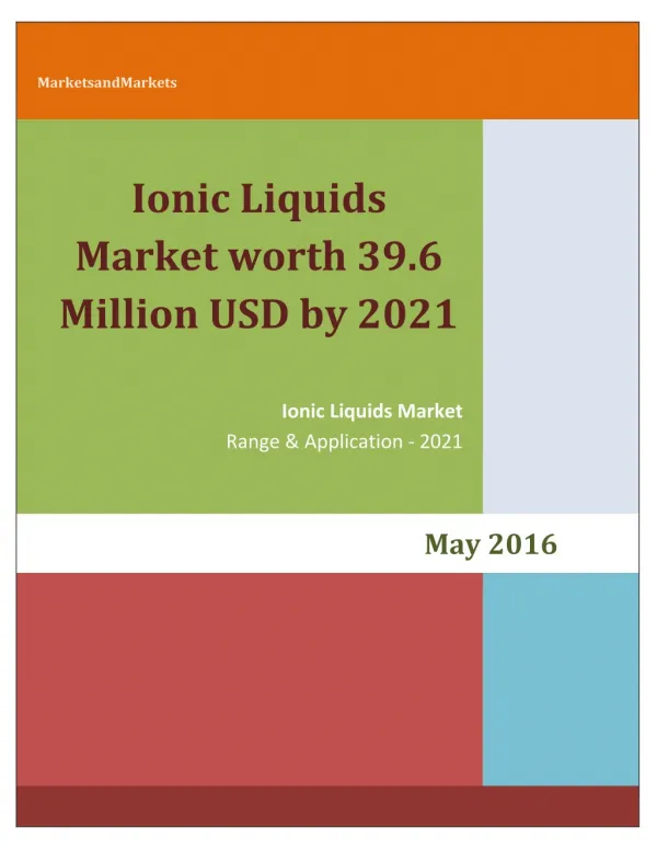 Ionic Liquids Market worth 39.6 Million USD by 2021