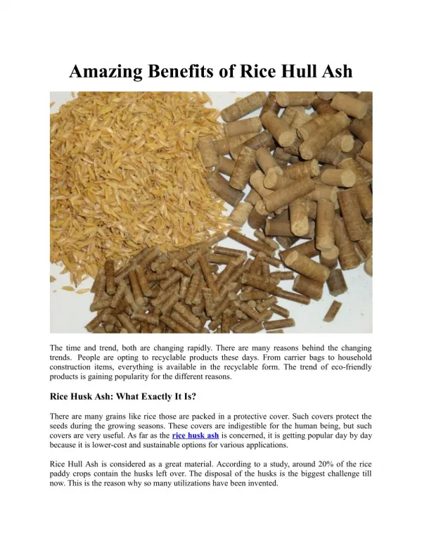 Amazing Benefits of Rice Hull Ash