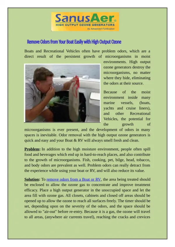 Remove Odors from Your Boat Easily with High Output Ozone Generators