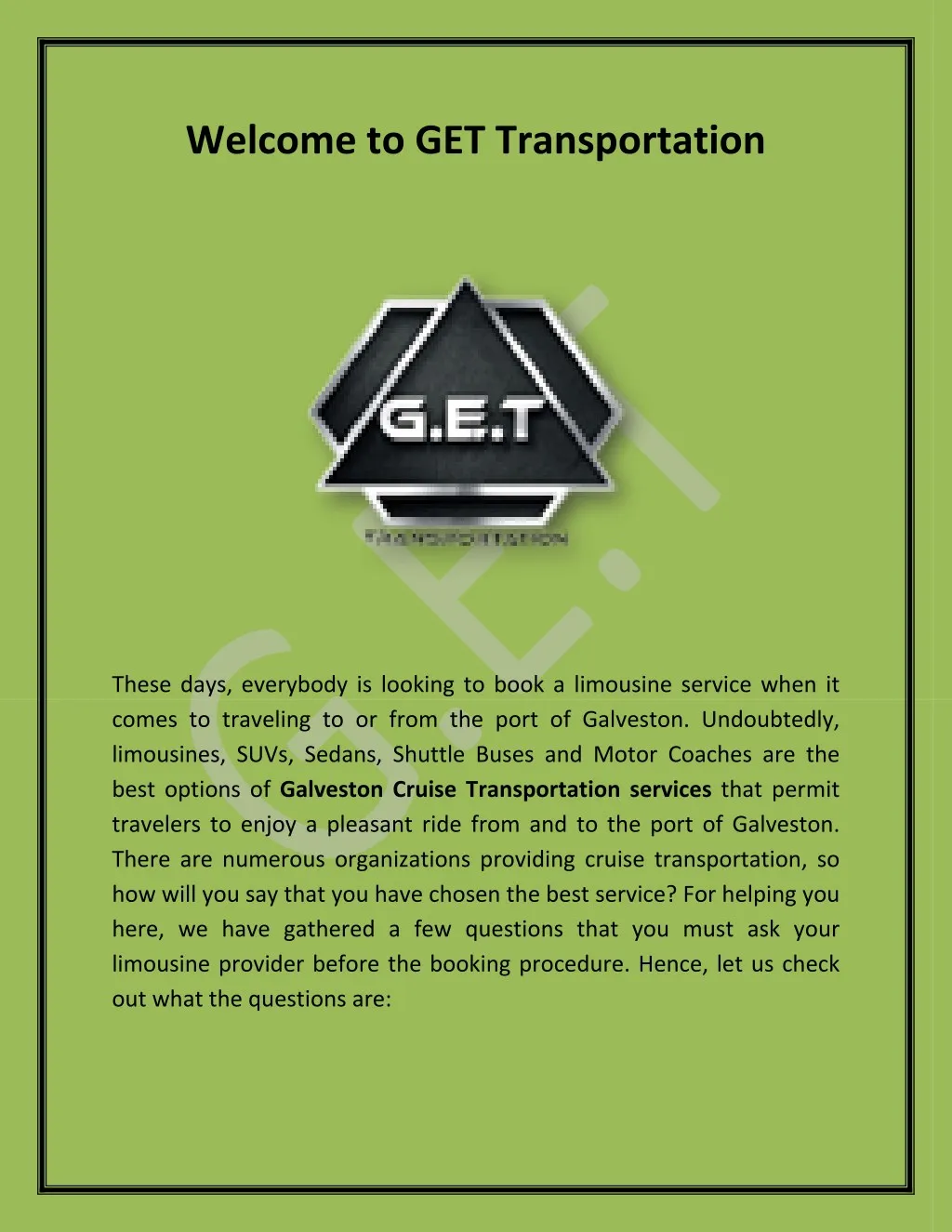 welcome to get transportation
