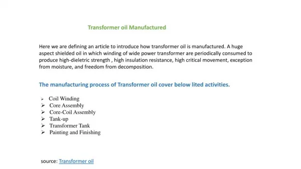Transformer oil Manufacturer in India