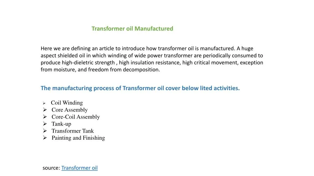 transformer oil manufactured