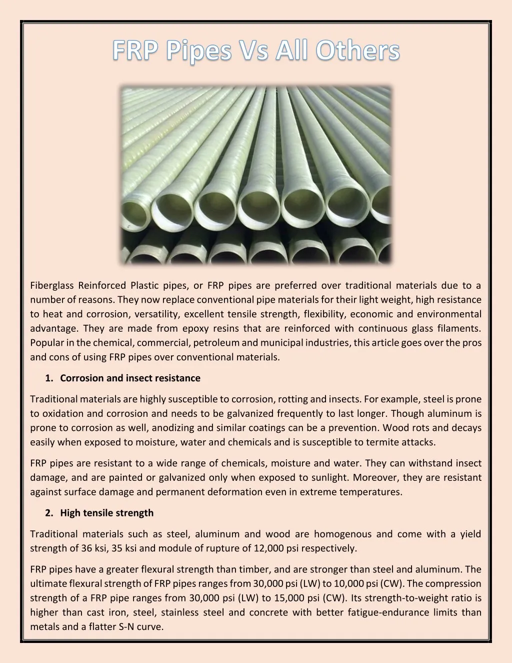 fiberglass reinforced plastic pipes or frp pipes