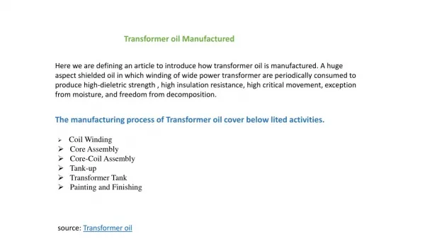 Transformer oil manufacturer in Indiia