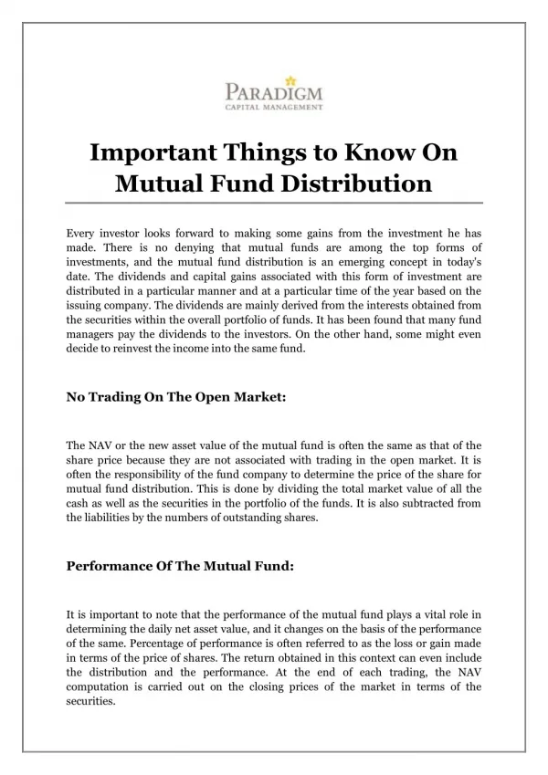 Important Things to Know On Mutual Fund Distribution