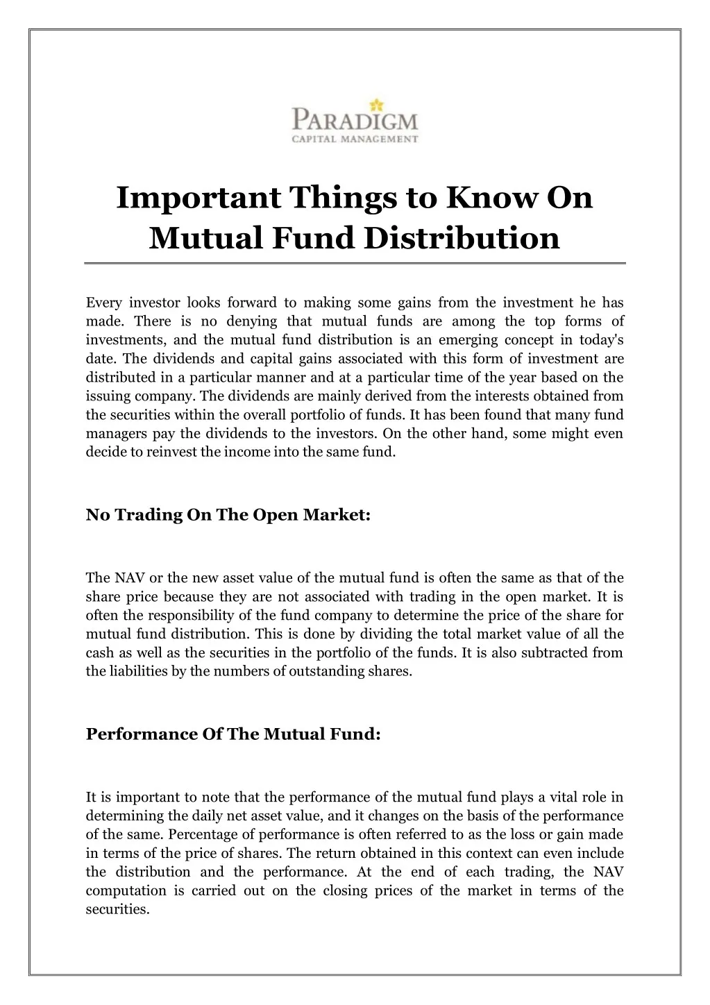 important things to know on mutual fund