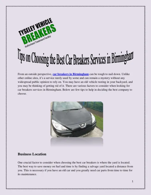Tips on Choosing the Best Car Breakers Services in Birmingham