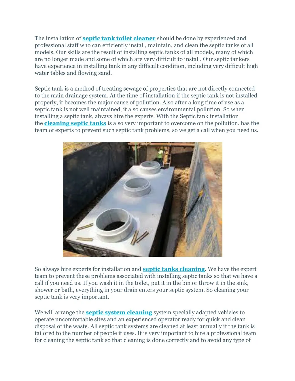 the installation of septic tank toilet cleaner