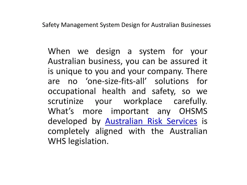 safety management system design for australian businesses