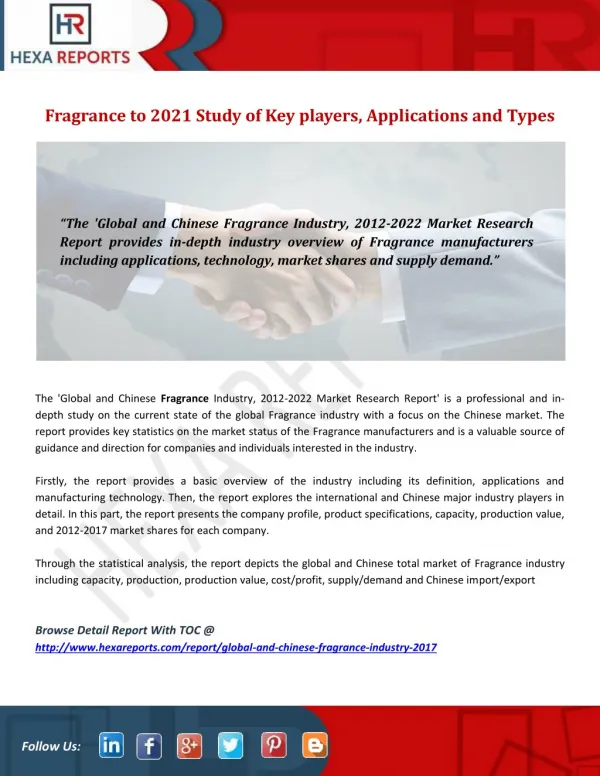 Fragrance to 2021 Study of Key players, Applications and Types