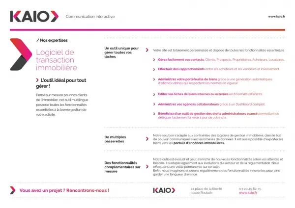 Expertise Kaio - Logiciel de transaction immobilière
