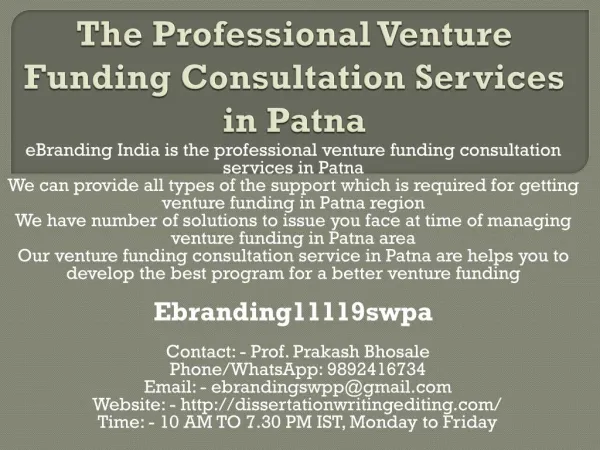 The Professional Venture Funding Consultation Services in Patna