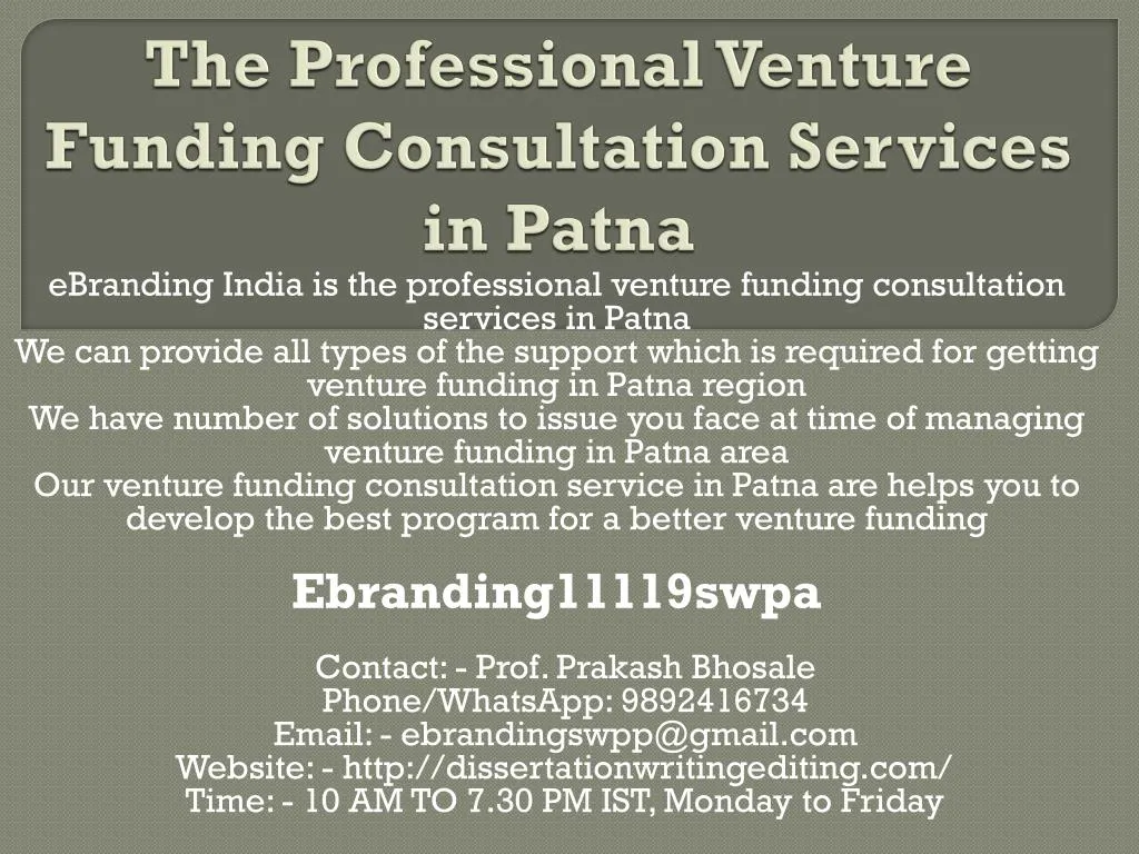 the professional venture funding consultation services in patna