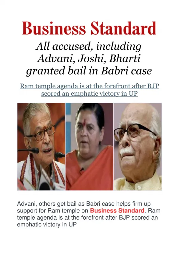 All Accused, Including Advani, Joshi, Bharti Granted Bail in Babri Case