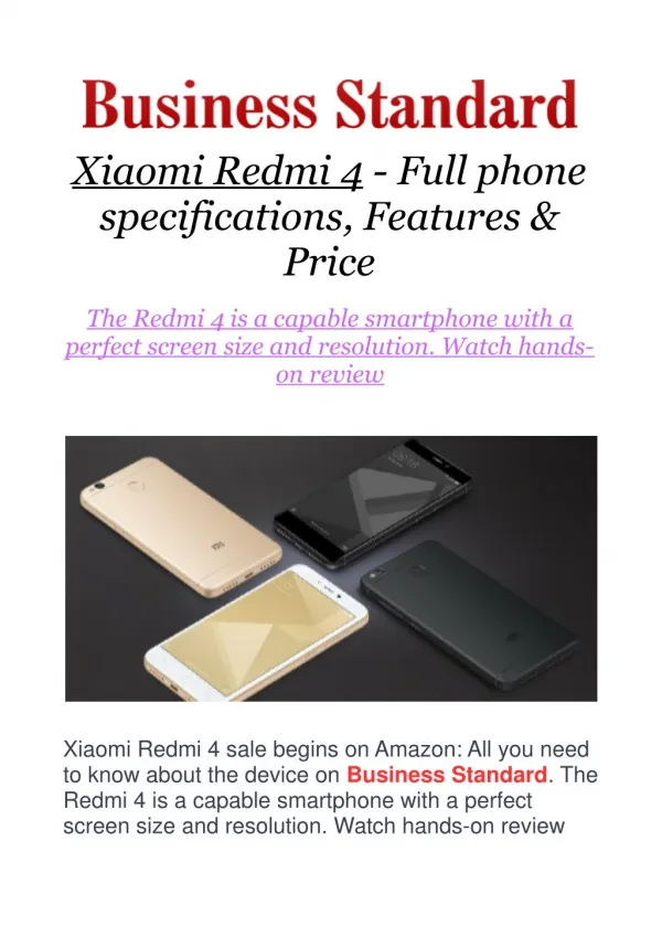 Xiaomi Redmi 4 - Full phone specifications, Features & Price