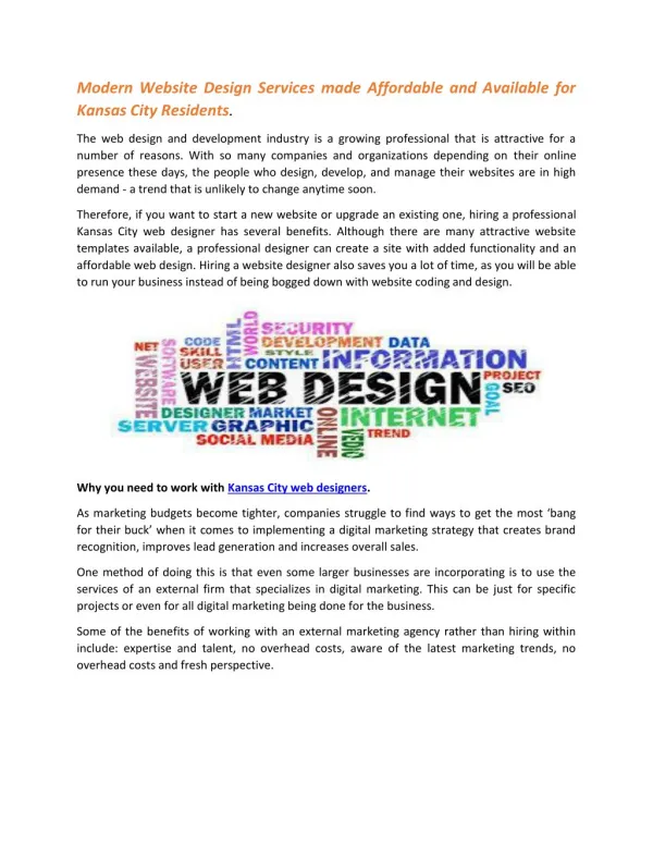 Modern Website Design Services made Affordable and Available for Kansas City Residents