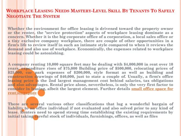 Workplace Leasing Needs Mastery-Level Skill By Tenants To Safely Negotiate The System