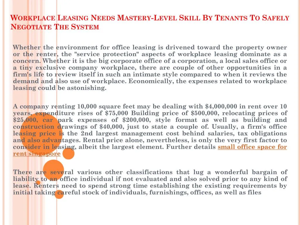 workplace leasing needs mastery level skill by tenants to safely negotiate the system
