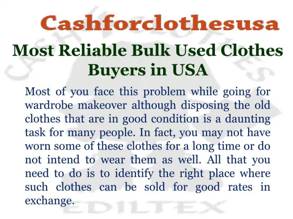 Most Reliable Bulk Used Clothes Buyers in USA
