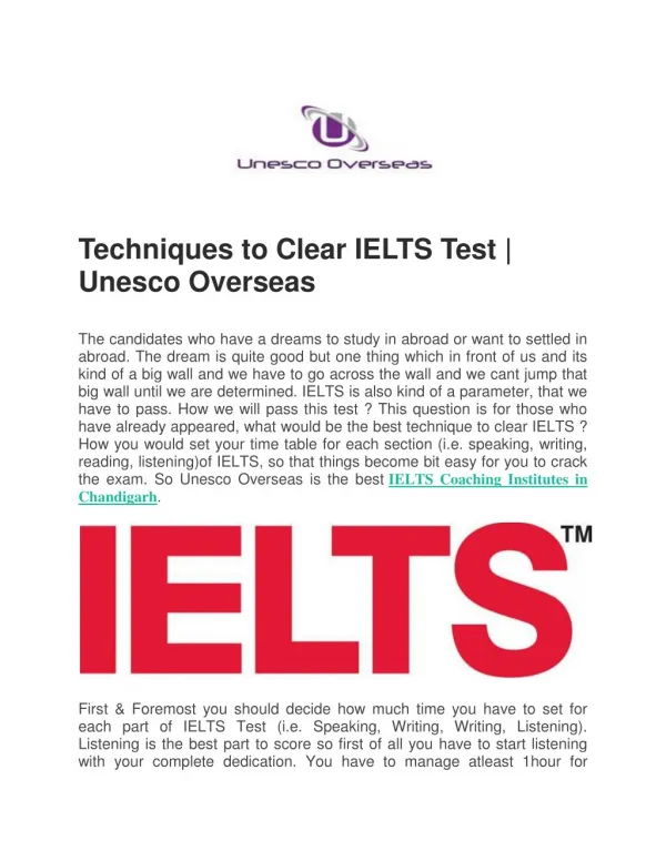IELTS Coaching Institutes & Centers | Unesco Overseas