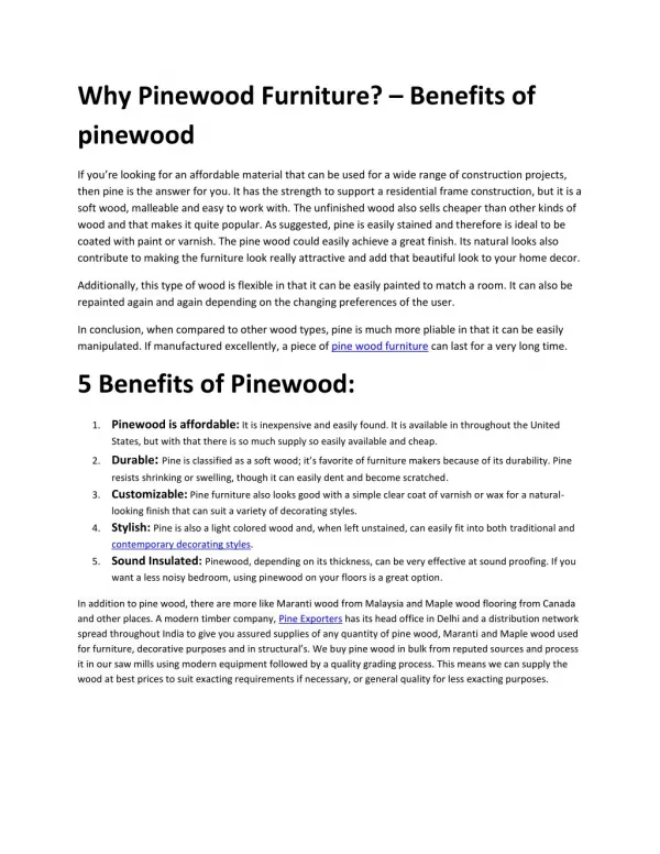 Why Pinewood Furniture? – Benefits of pinewood