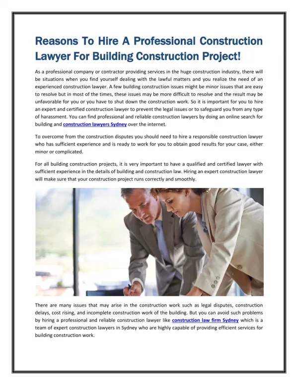 Reasons To Hire A Professional Construction Lawyer For Building Construction Project!
