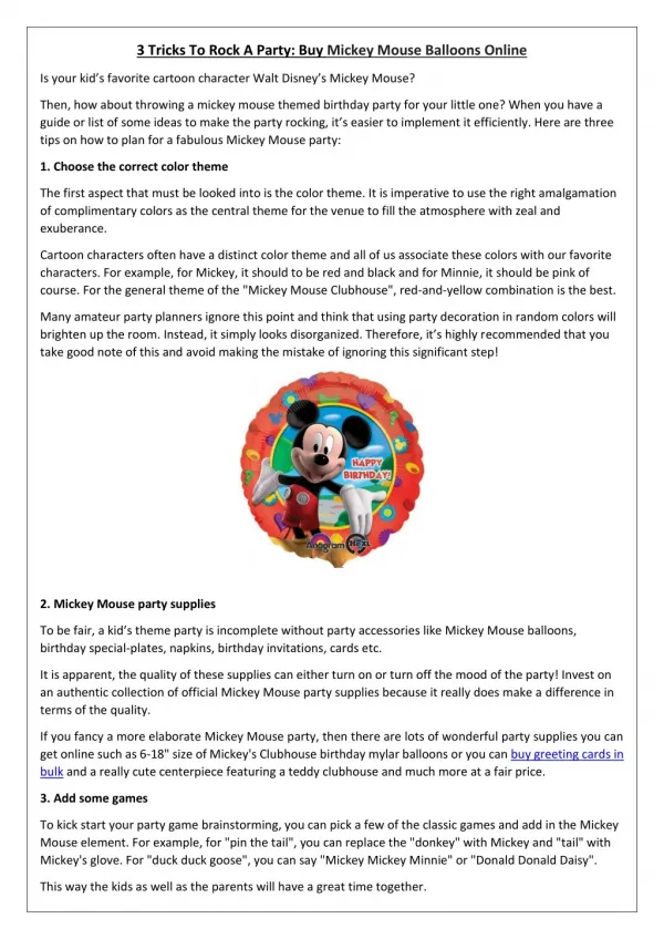 3 Tricks To Rock A Party: Buy Mickey Mouse Balloons Online