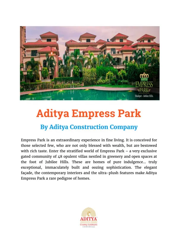 Aditya Constructions Company - Aditya Empress Park Shaikpet Hyderabad