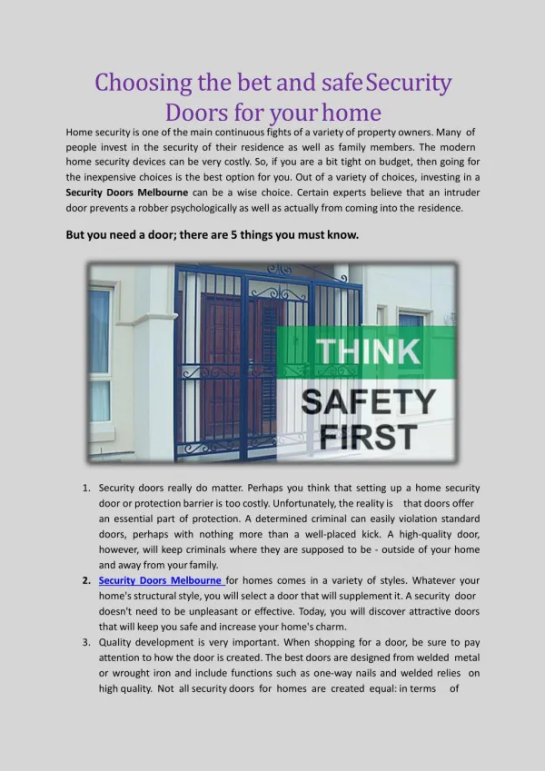Things to know about Security Doors before choosing one