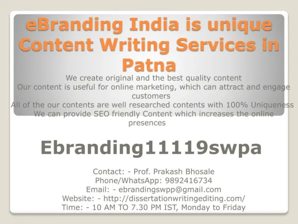 eBranding India is unique Content Writing Services in Patna