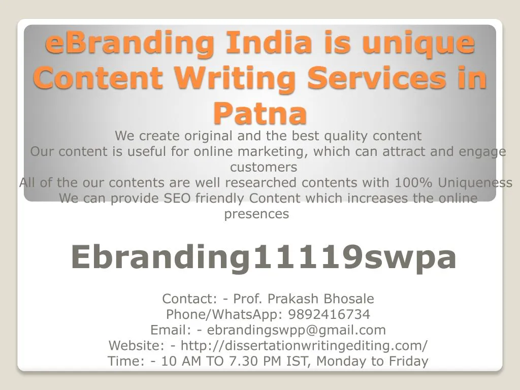 ebranding india is unique content writing services in patna