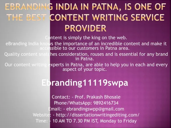 eBranding India in Patna, is one of the Best Content Writing Service provider