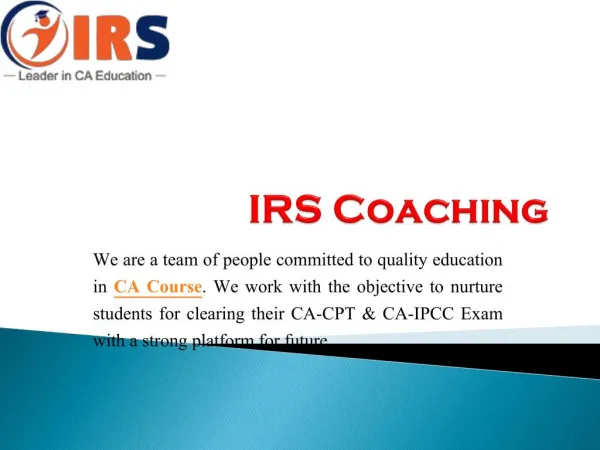 Get The Best CA & CPT Coaching Classes In Delhi - IRS Coaching