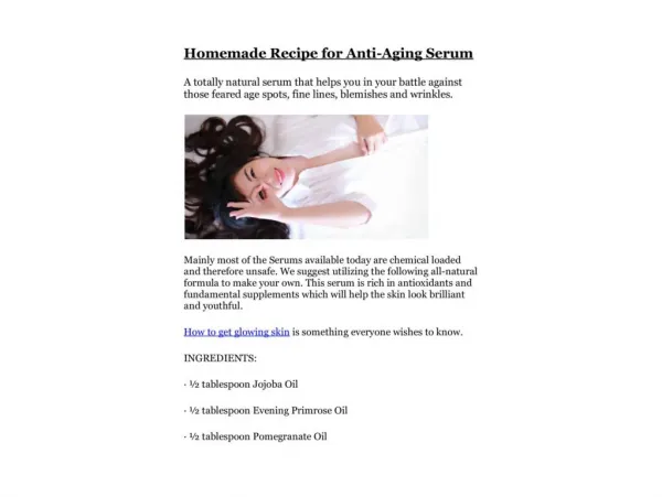 Home made receipe for anti-aging