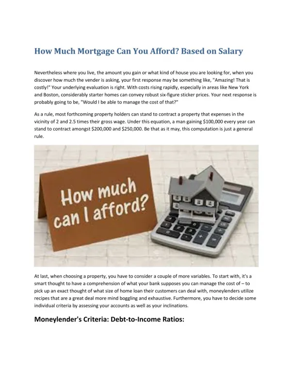 How Much Mortgage Can You Afford Salary Based