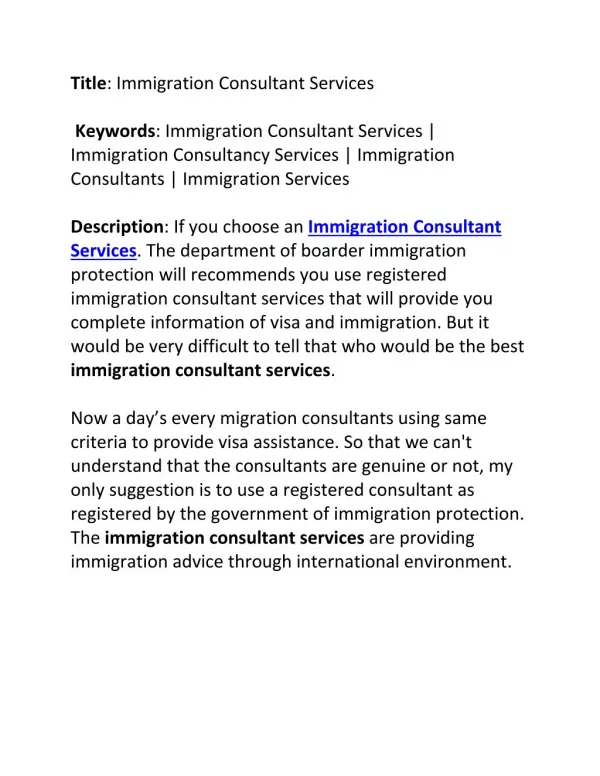 Immigration Consultant Services