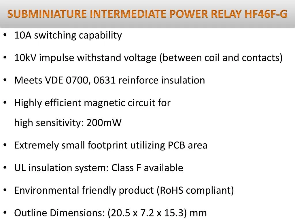 subminiature intermediate power relay hf46f g