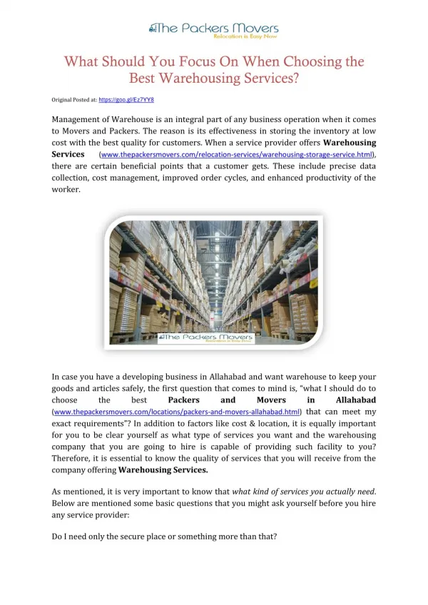 What Should You Focus On When Choosing the Best Warehousing Services?