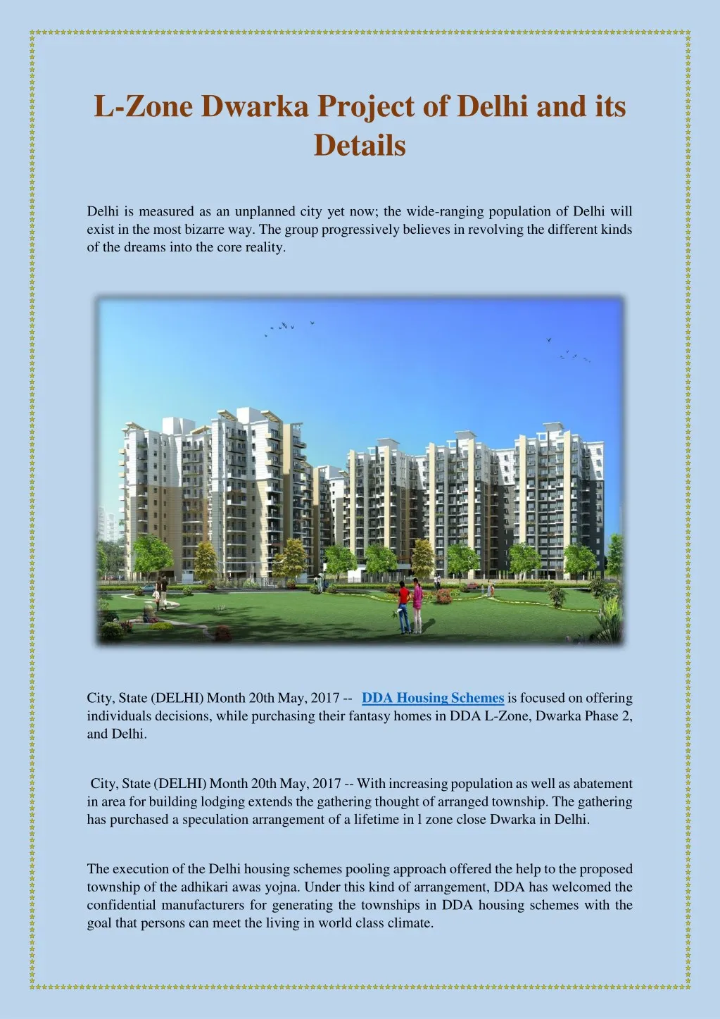 l zone dwarka project of delhi and its details