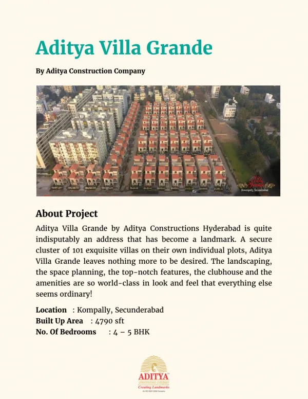 Aditya Constructions Villa Grande in Kompally, Hyderabad - Price, Location Map, Floor Plan, Reviews