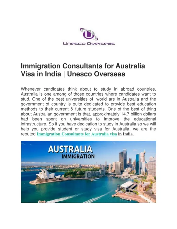 Immigration Consultants for Australia Visa in India | Unesco Overseas