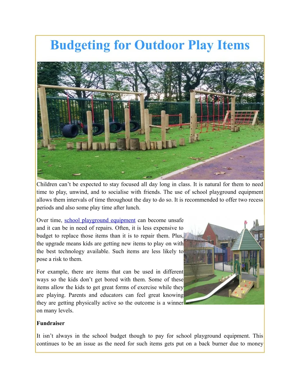 budgeting for outdoor play items