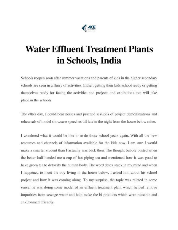 water effluent treatment plants in schools india