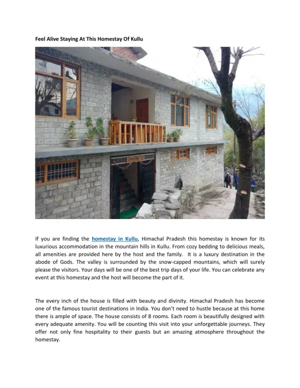 Feel Alive Staying At This Homestay Of Kullu