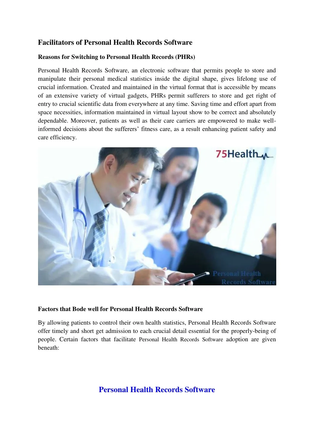 facilitators of personal health records software
