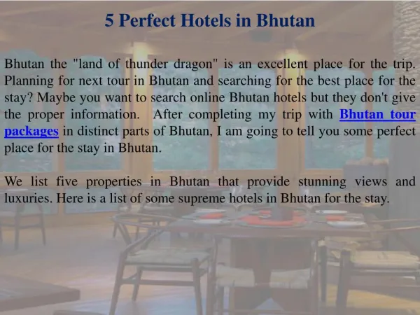 5 Perfect Hotels in Bhutan
