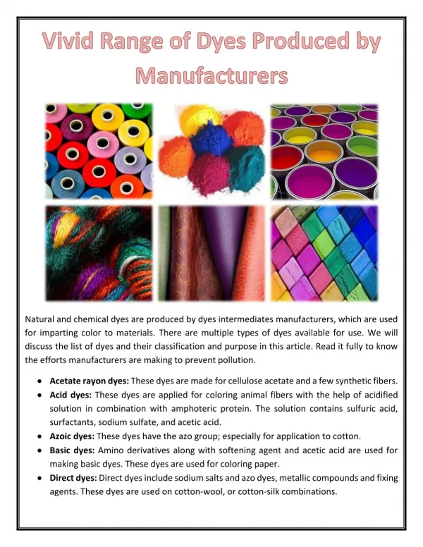 Vivid Range of Dyes Produced by Manufacturers