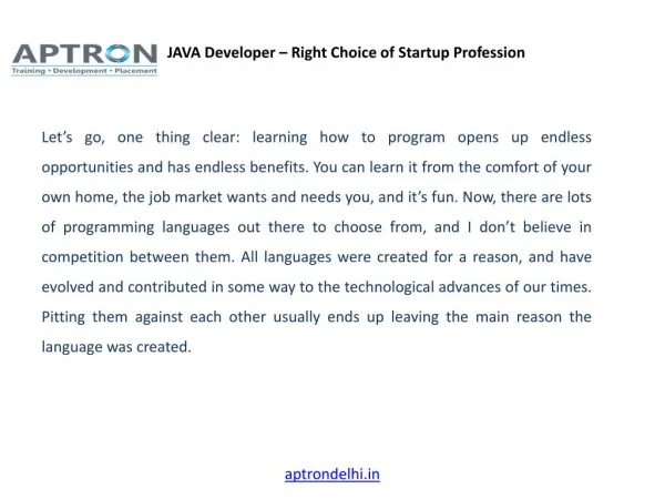 JAVA Developer – Right Choice of Startup Profession