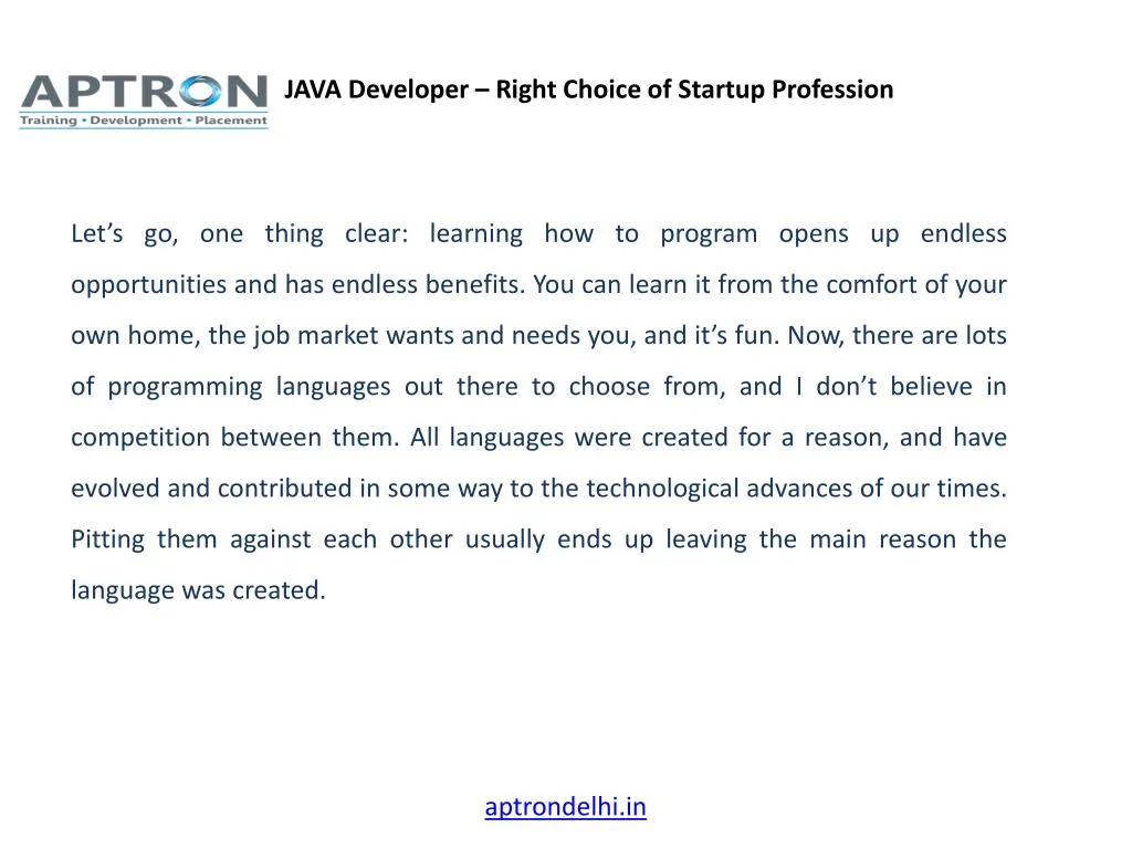 java developer right choice of startup profession